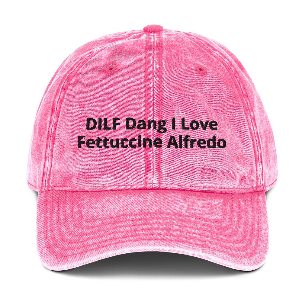 Pink funny DILF dad hat from Nina's Funky Shop by ninanush - This unique DILF dad hat is the perfect hat for foodies and fettuccine Alfredo enthusiasts. It comes in a variety of colors with "DILF Dang I Love Fettuccine Alfredo" embroidered on the front. Stand out, eat pasta and add a little personality to your style in this funny dad hat for fettuccine Alfredo lovers and DILFs.
