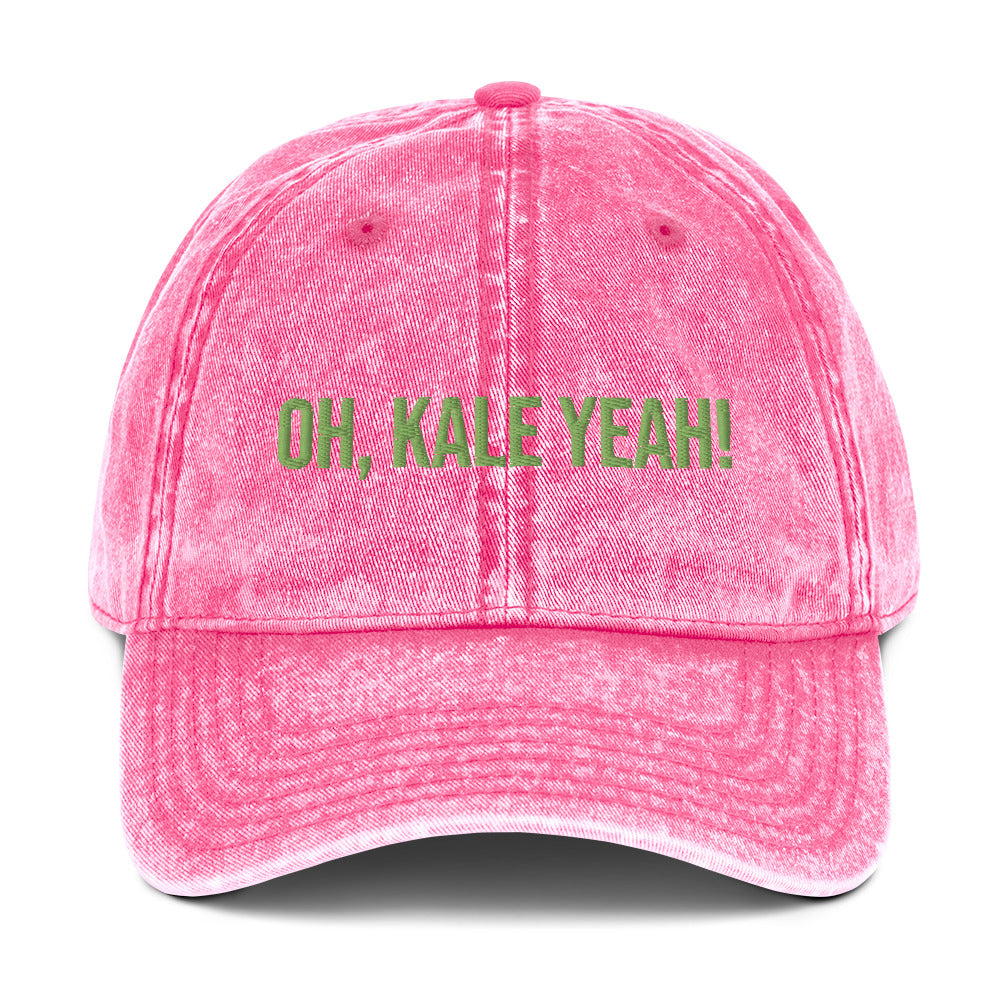 Pink oh, kale yeah! dad hat from Nina's Funky Shop by ninanush - Eat kale and stand out in our slightly cringy dad hat for kale enthusiasts and quirky hat lovers of all kinds. It has an adjustable closure and comes in a variety of colors with a funny kale saying, expertly embroidered on the front. Celebrate your favorite foods in our funky foodie apparel, designed by Nina.