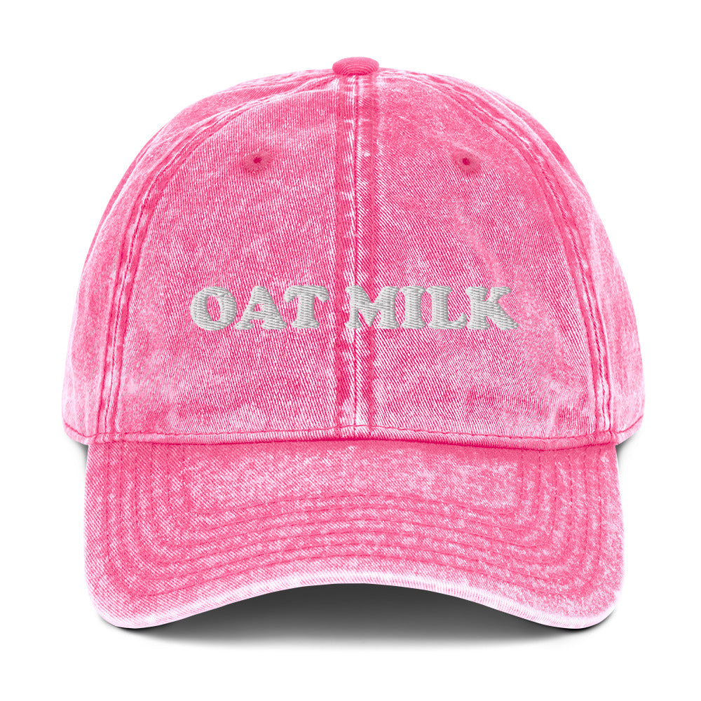 Pink Oat Milk Hat - Love oat milk? Looking for a funny gift? This Oat Milk Hat is comfortable, has an adjustable closure, and comes in a variety of colors with a funny food design, expertly embroidered on the front. The perfect hat for oat milk enthusiasts and foodies of all kinds.
