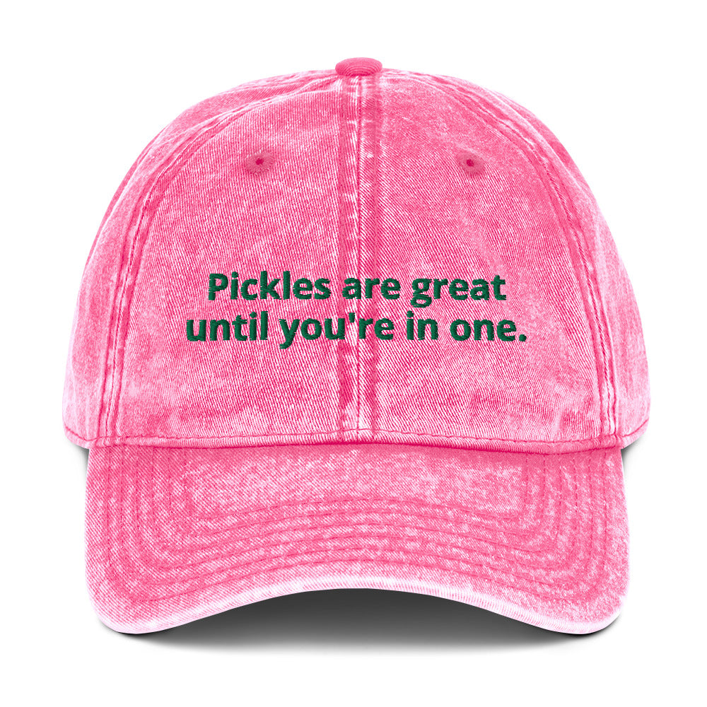 Pink Pickles are great until you're in one hat - Love pickles? Looking for a gift for a pickle enthusiast? Our Pickles are great until you're in one hat is comfortable, has an adjustable closure and it's made just for you. It's an embroidered cotton dad hat with a funny food saying for pickle lovers. Make a statement and celebrate pickles in this funny dad hat.