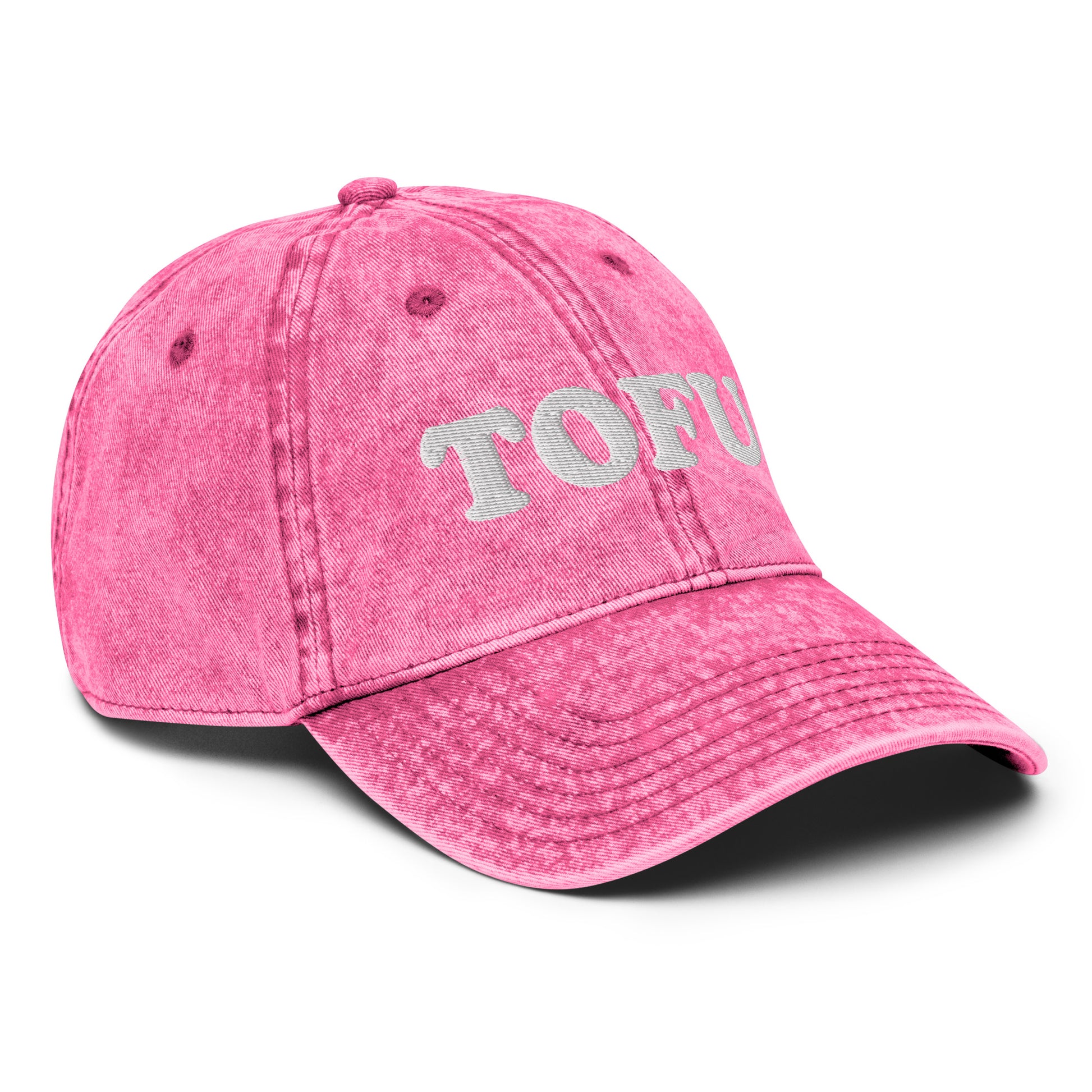 Pink Tofu hat - Our Tofu Dad Hat is comfortable, adjustable, and comes in a variety of colors. It's a classic dad hat, expertly embroidered just for you! Make a statement and eat more plants in this funny dad hat for plant based babes and beyond.