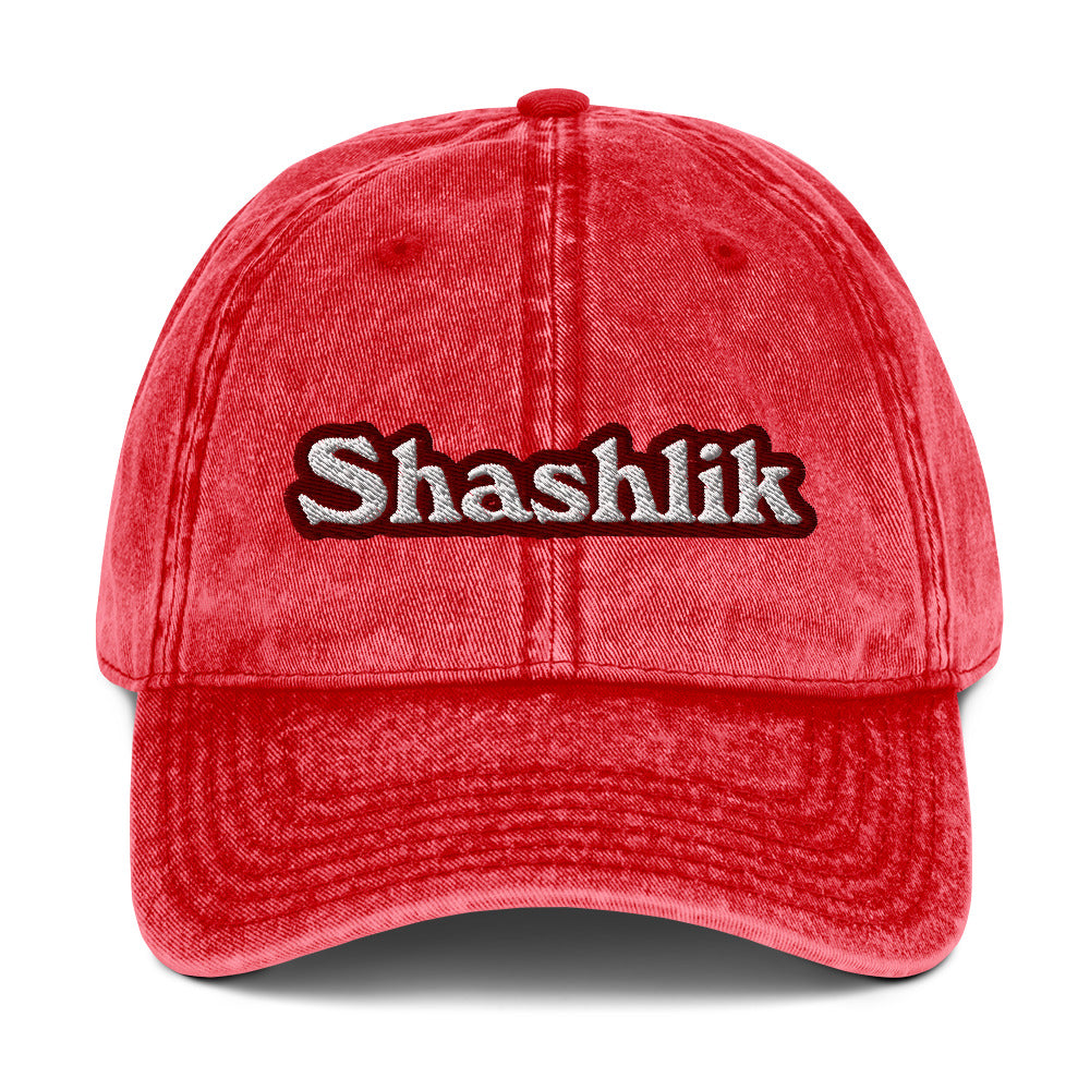 Red shashlik hat - Shashlik enthusiast? This shashlik hat was designed just for you. Share your love of shashlik and make a statement in this funny food hat. It's made of 100% cotton, with a faded vintage look and an unusual, eye-catching foodie embroidery. The perfect funny gift for shashlik lovers and dad hat for foodies of all kinds. 