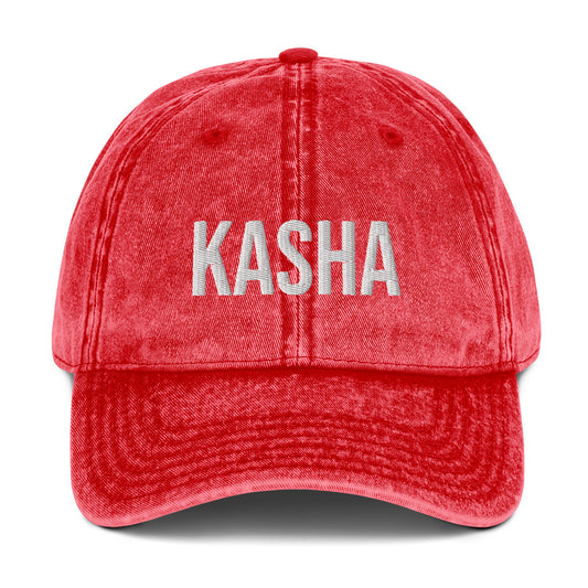 Red kasha hat - If you love Eastern European food, this kasha hat was designed just for you. Eat kasha in style and share your foodie passion in this dad hat for kasha lovers. This funny foodie hat is made of cotton, with a faded vintage style and an eye-catching embroidery. Perfect for kasha enthusiasts and foodies of all kinds. 