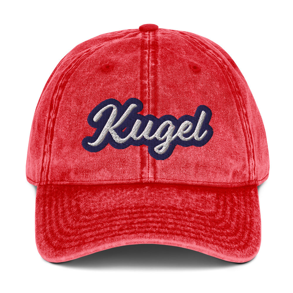 Red kugel hat - A kugel lover hat that's 100% cotton with a faded, vintage style and unique Jewish food embroidery. If you love kugel, this unusual foodie dad hat is just you. Eat your favorite kugel and represent this beloved and classic Ashkenazi Jewish food. It's a funny Jewish foodie dad hat that's sure to make a statement.