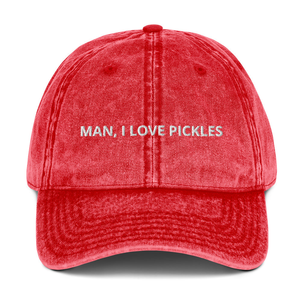 Red Man, I love pickles dad hat from Nina's Funky Shop by ninanush - This unique pickle dad hat is comfortable, funny and the perfect hat for foodies and pickle enthusiasts. It comes in a variety of colors with "Man, I Love Pickles" expertly embroidered on the front. Stand out, eat your favorite pickles and add some personality to your style in this funny dad hat for pickle lovers.