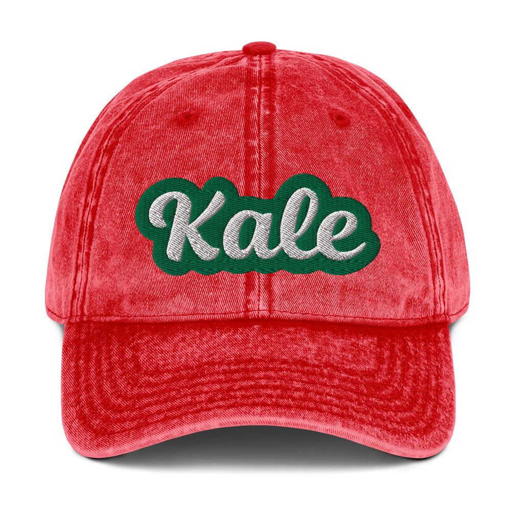 Red kale dad hat from Nina's Funky Shop by ninanush - Eat kale and stand out in our kale dad hat. It has an adjustable closure and comes in a variety of colors with the word "kale", expertly embroidered on the front. Wear this kale hat and make a statement or give it as a funny gift for a kale enthusiast. It's a unique dad hat for foodies and veggie lovers of all kinds.