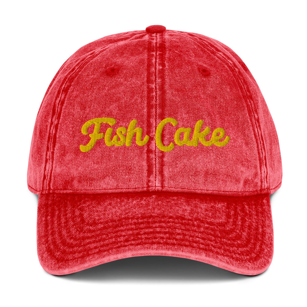 Red fish cake dad hat from Nina's Funky Shop by ninanush - Do you love Fish Cakes? This fish cake dad hat is just what you need. It's a weird hat that's comfortable, with a stylish distressed fabric. Stand out and add a little personality to your everyday unique outfits in this funny food hat. The perfect hat for foodies and fish cake enthusiasts. Eat fish cakes in style.