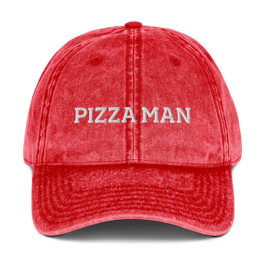 Red pizza man hat from Nina's Funky Shop by ninanush - Calling all pizza enthusiasts! This funky pizza dad hat is comfortable with a vintage-style washed out material and the words "pizza man", expertly embroidered on the front. Make a statement and share your passion for pizza in this weird hat. The perfect dad hat for foodies or gift for pizza lovers of all kinds.