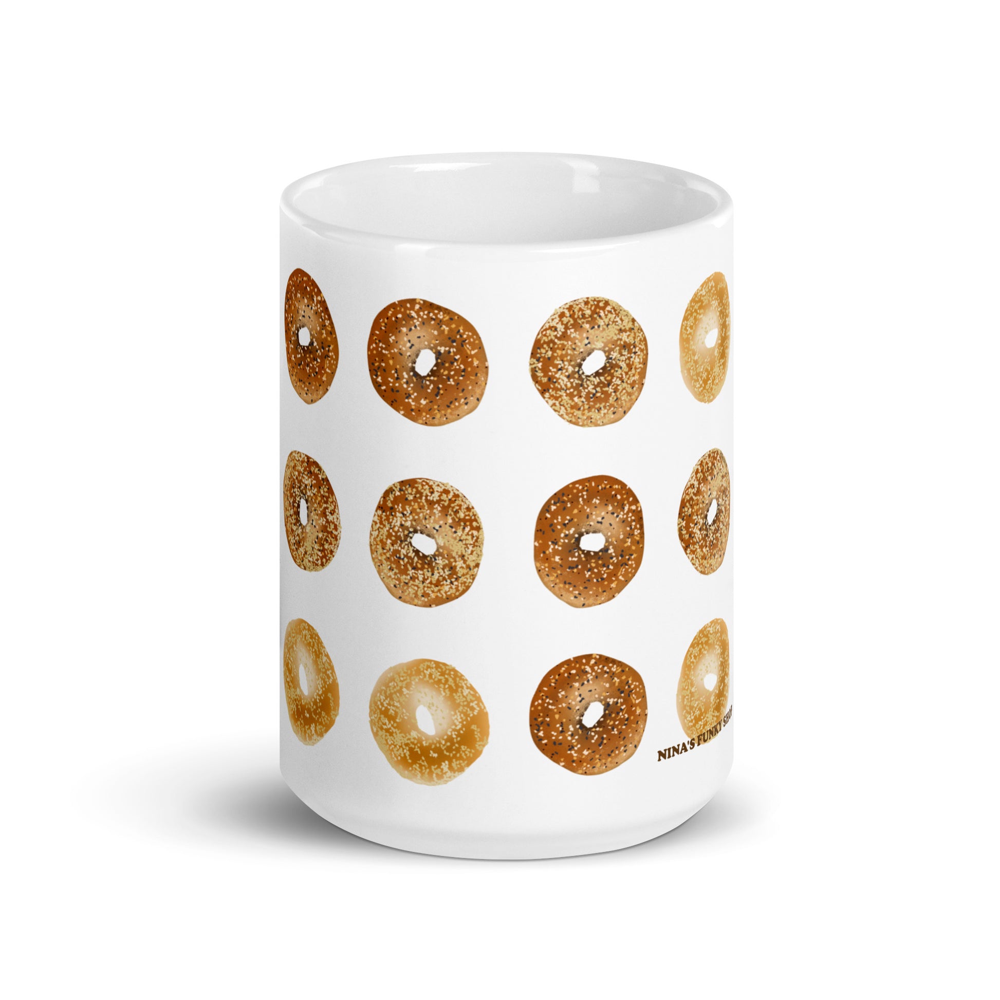 Everything Bagel mug - Introducing our 12 Bagels mug! The perfect foodie mug for coffee, tea and everything in between! It comes in three different sizes with a unique, hand drawn bagel design by Nina. The ultimate mug for bagel enthusiasts or gift for foodies of all kinds. Celebrate your favorite foods with our funky foodie finds
