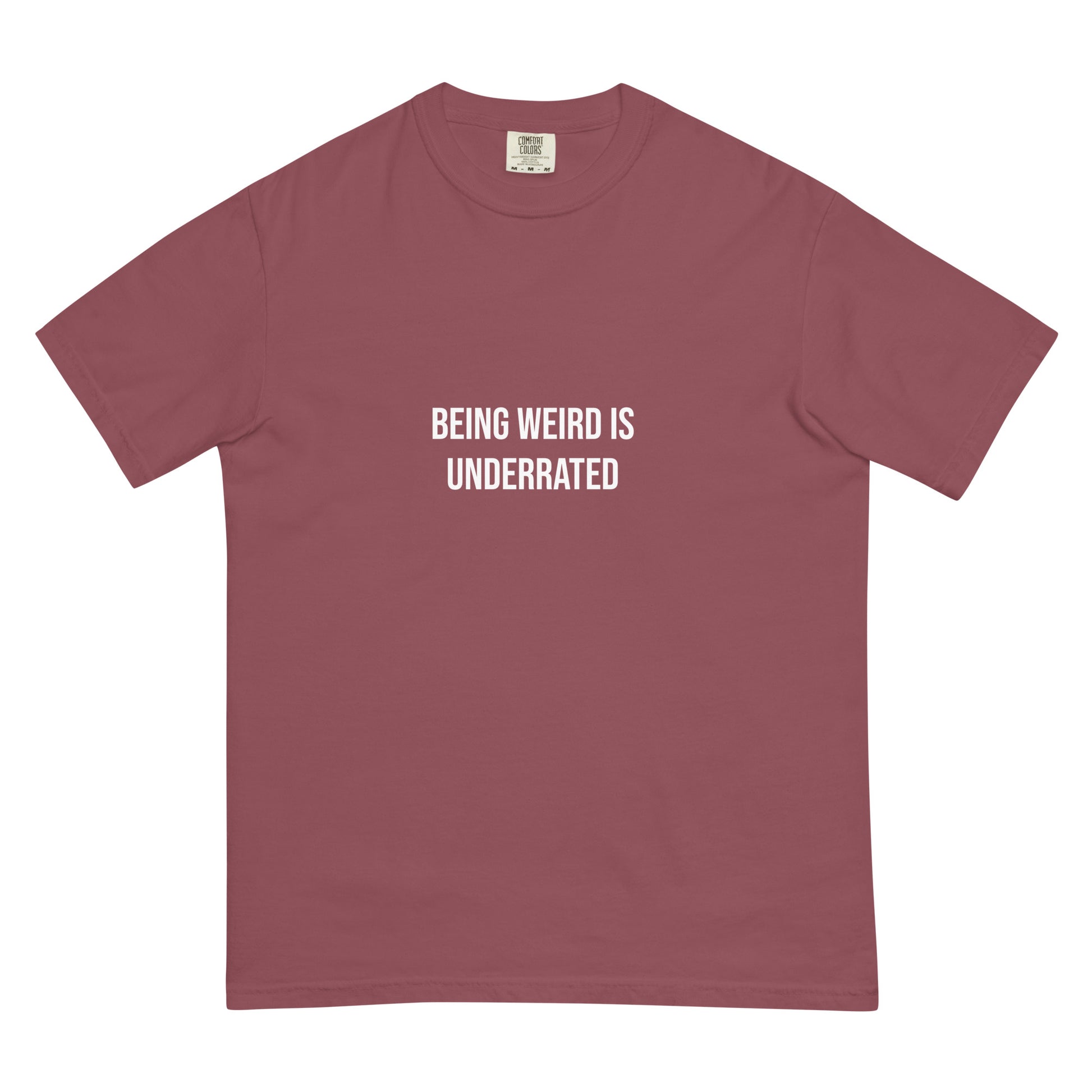 Cute brick color t-shirt - This Weird is Underrated T-shirt is a funky, colorful tshirt with a message. The heavyweight cotton tshirt encourages self-expression and being different. Stay weird and show the world that being different is something to be embraced and celebrated. It's a unique streetwear everyday t-shirt and cute gift for weird friends.