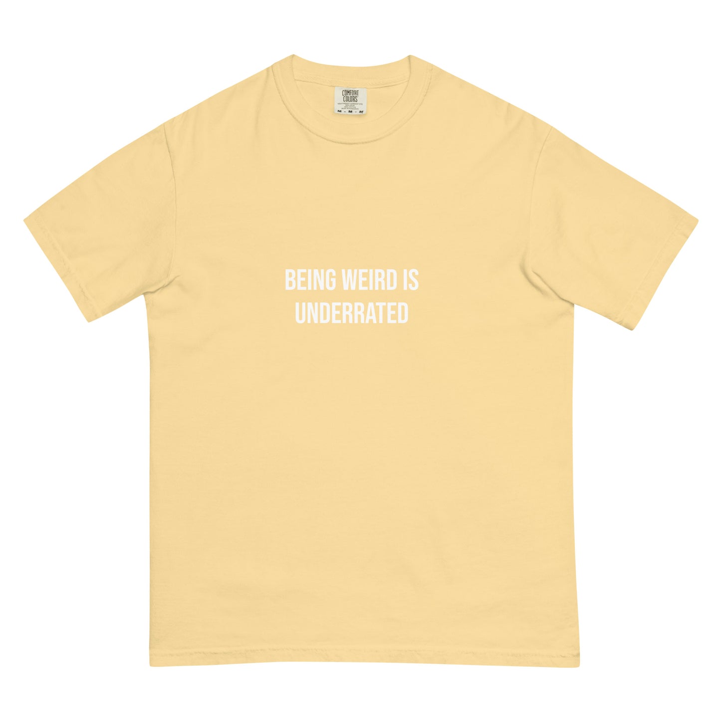 Funky and weird faded yellow t-shirt - This Weird is Underrated T-shirt is a funky, colorful tshirt with a message. The heavyweight cotton tshirt encourages self-expression and being different. Stay weird and show the world that being different is something to be embraced and celebrated. It's a unique streetwear everyday t-shirt and cute gift for weird friends.