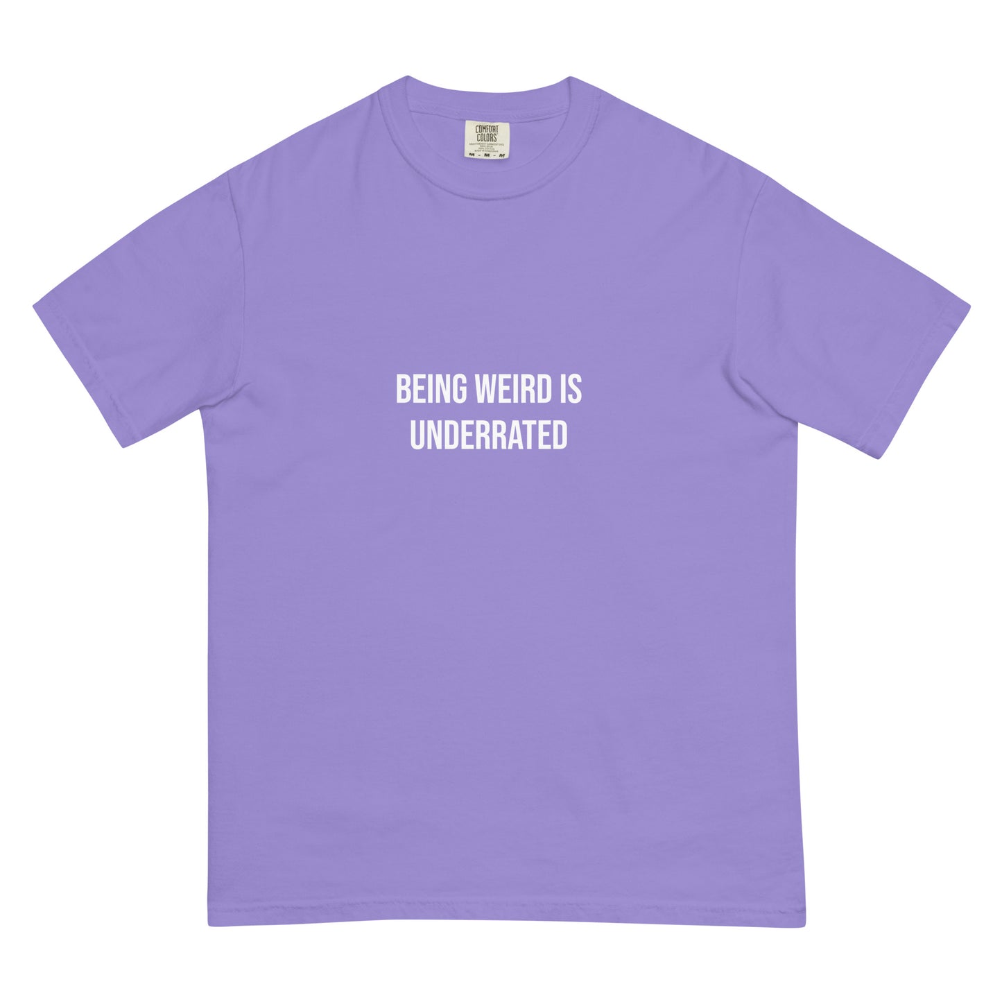 Weird and proud purple tshirt - This Weird is Underrated T-shirt is a funky, colorful tshirt with a message. The heavyweight cotton tshirt encourages self-expression and being different. Stay weird and show the world that being different is something to be embraced and celebrated. It's a unique streetwear everyday t-shirt and cute gift for weird friends.