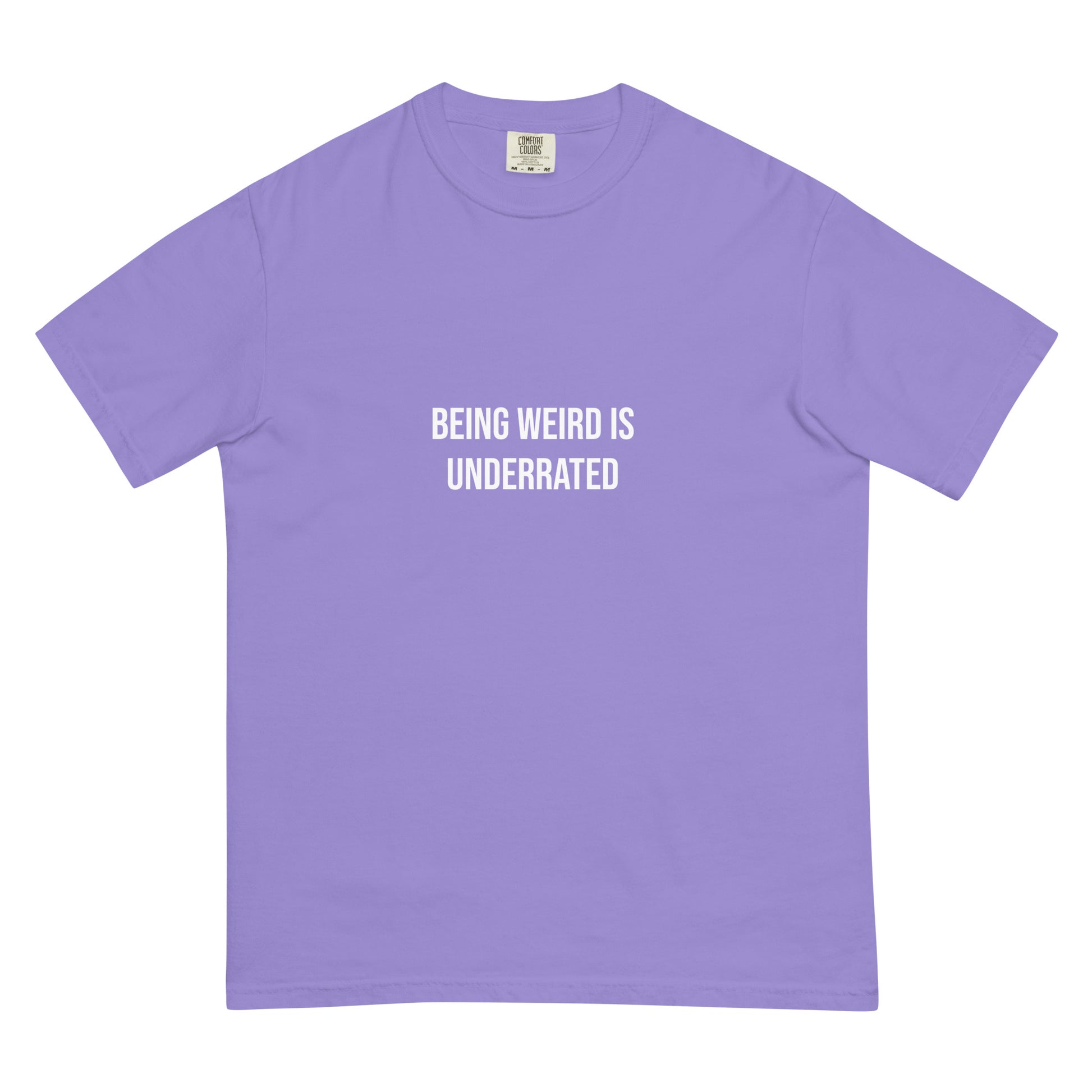 Weird and proud purple tshirt - This Weird is Underrated T-shirt is a funky, colorful tshirt with a message. The heavyweight cotton tshirt encourages self-expression and being different. Stay weird and show the world that being different is something to be embraced and celebrated. It's a unique streetwear everyday t-shirt and cute gift for weird friends.