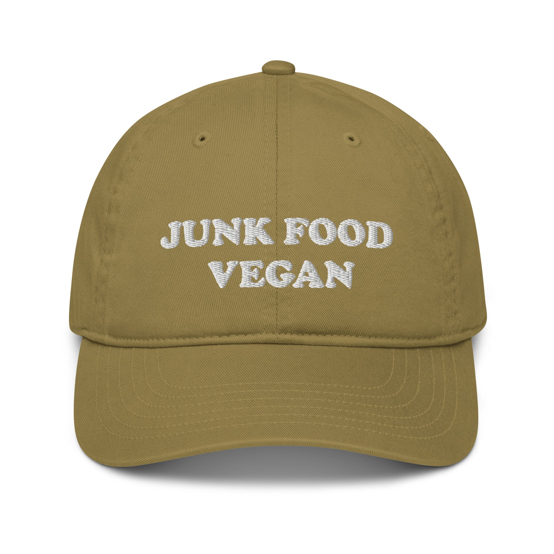 Green Vegan Hat - This junk food vegan dad hat is comfortable, adjustable and best of all - eco friendly. It's a funny vegan hat that's expertly embroidery just for you. Make a statement, be kind to all kinds and eat your favorite vegan junk food.