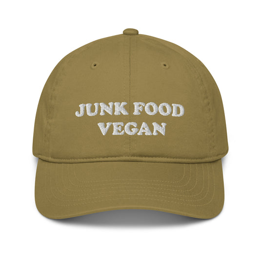 Green Vegan Hat - This junk food vegan dad hat is comfortable, adjustable and best of all - eco friendly. It's a funny vegan hat that's expertly embroidery just for you. Make a statement, be kind to all kinds and eat your favorite vegan junk food.