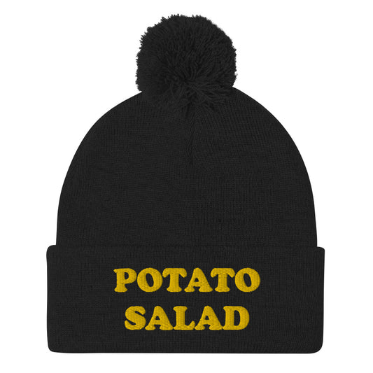 Black Potato Salad Hat - Love potato salad? Looking for a funny gift for a foodie? Our Potato Salad Beanie is comfortable, cozy and expertly embroidered just for you. It's a classic beanie with a pom pom on top. Perfect for everyday streetwear for potato salad enthusiasts and foodies of all kinds.