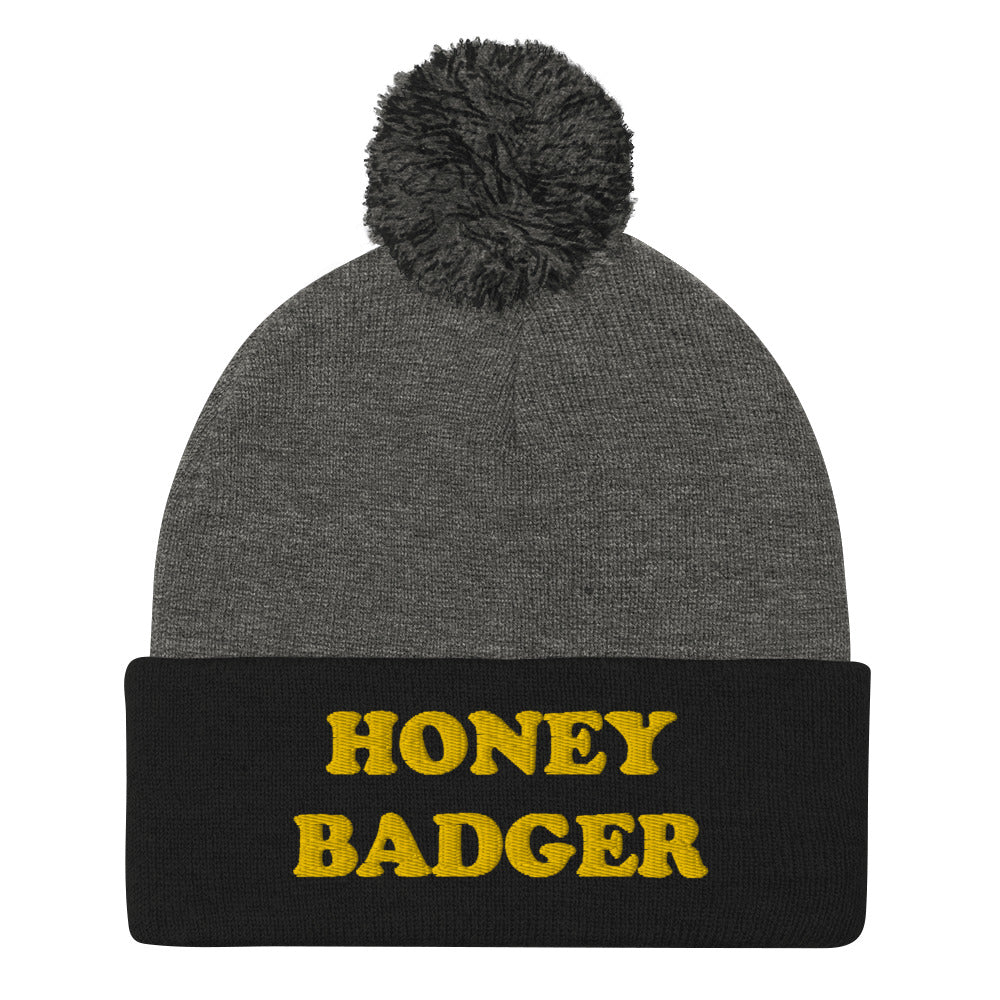Gray and Black - What's your spirit animal? This honey badger beanie is a perfect warm and cozy hat for cold weather. The funny animal beanie has a honey badger embroidery that's a perfect unique gift for honey badger & animal lovers. Shop funny spirit animal beanies, foodie clothing, vegan graphic t-shirts, garlic hats and more. 