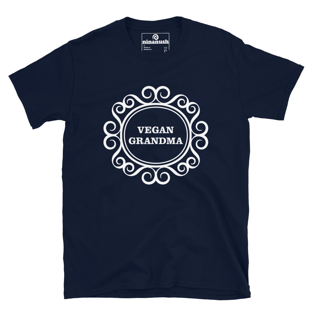 Navy blue funny vegan grandparents t-shirt for her - This vegan grandpa t-shirt is the best funny shirt for vegans of all kinds. It's a soft and comfortable shirt your you or your grandpa. Make a statement in a weird vegan t-shirt. Wear it as vegan activist streetwear or give it as a funny gift for vegan friends or family. Made just for you and your vegan grandparents.